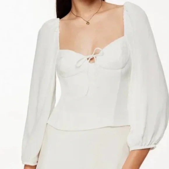 NWT Aritzia Wilfred Novella Blouse,Puff Sleeve,Sweetheart Neckline XL - Picture 5 of 8